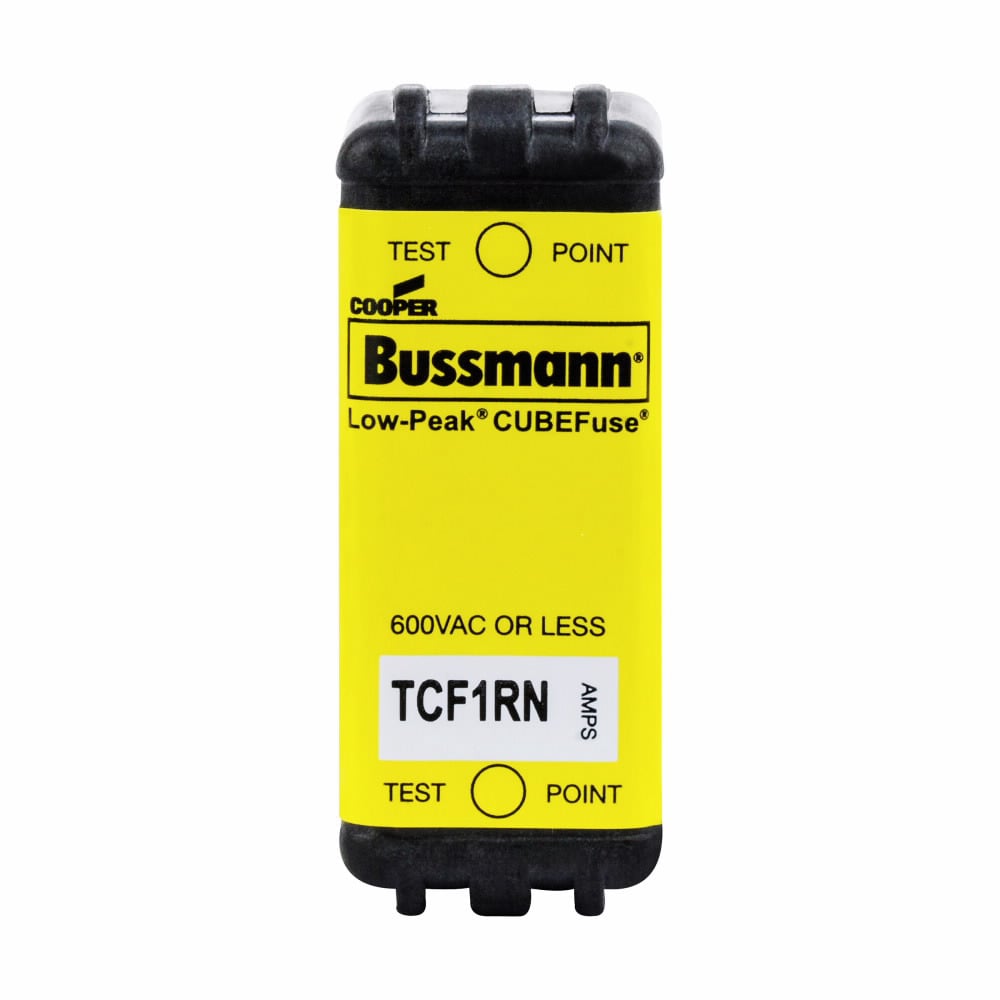 Eaton Bussmann series TCF fuse, Finger safe, 600 Vac/300 Vdc, 1A, 300 kAIC at 600 Vac, 100 kAIC at 300 Vdc, Non-Indicating, Time delay, inrush current withstand, Class CF, CUBEFuse, Glass filled PES