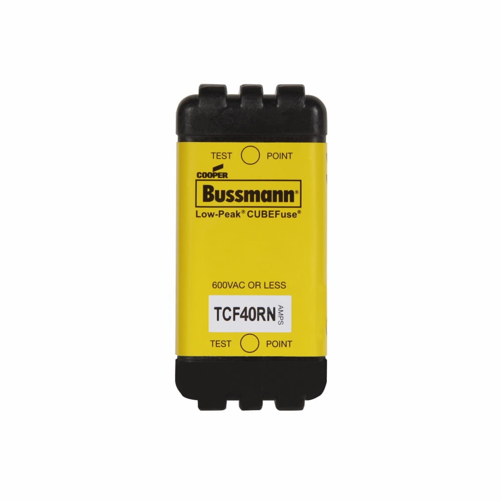 Eaton Bussmann series TCF fuse, Finger safe, 600 Vac/300 Vdc, 40A, 300 kAIC at 600 Vac, 100 kAIC at 300 Vdc, Non-Indicating, Time delay, inrush current withstand, Class CF, CUBEFuse, Glass filled PES