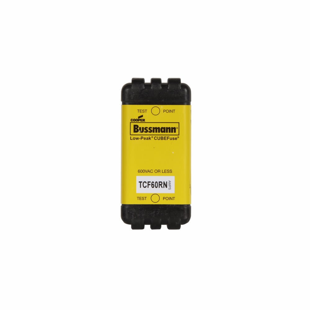 Eaton Bussmann series TCF fuse, Finger safe, 600 Vac/300 Vdc, 60A, 300 kAIC at 600 Vac, 100 kAIC at 300 Vdc, Non-Indicating, Time delay, inrush current withstand, Class CF, CUBEFuse, Glass filled PES