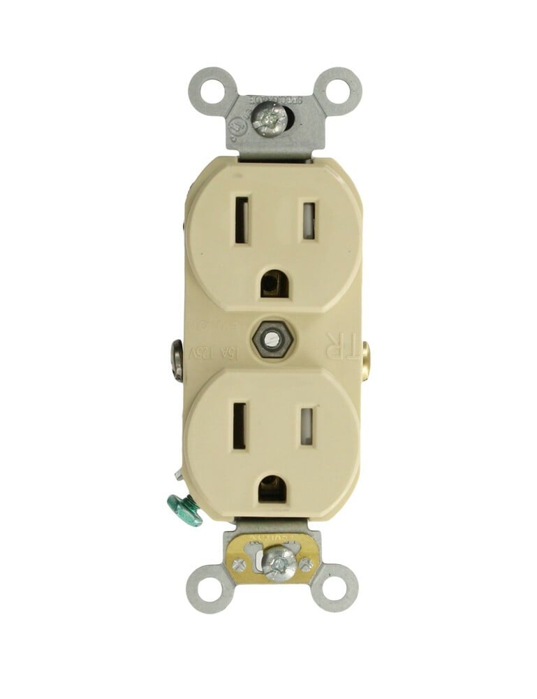 15A-125V 2-Pole 3-Wire Tamper Resistant Duplex Receptacle Side Wired Self Grounding Commercial Grade - Ivory
