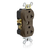 20A 125V  NEMA 5-20R 2P 3W Tamper-Resistant. Narrow Body Duplex Receptacle. Straight Blade. Commercial Grade. Self Grounding. Side Wired. Steel Strap - Brown