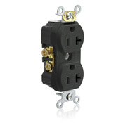20A 125V  NEMA 5-20R 2P 3W Tamper-Resistant. Narrow Body Duplex Receptacle. Straight Blade. Commercial Grade. Self Grounding. Side Wired. Steel Strap - Black