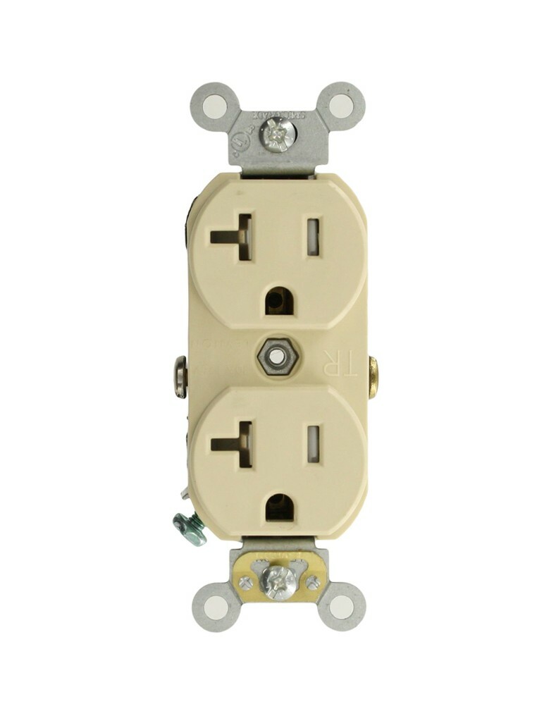 20A-125V 2-Pole 3-Wire Tamper Resistant Duplex Receptacle Side Wired Self Grounding Commercial Grade - Ivory