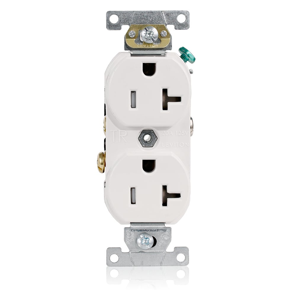 20A-125V 2-Pole 3-Wire Tamper Resistant Duplex Receptacle Side Wired Self Grounding Commercial Grade - White