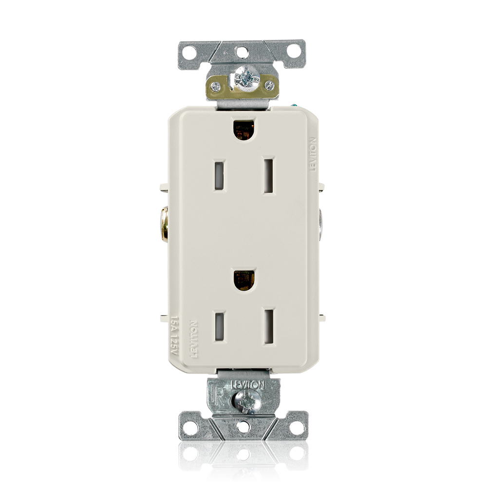 Receptacle, Tamper Resistant, Decora, 2-pole 3-wire, Nema 5-15r, 15a-125v, Back And Side Wired. Commercial Spec Grade, Self Grounding  Triple-Combination-Head Screws-Ivory
