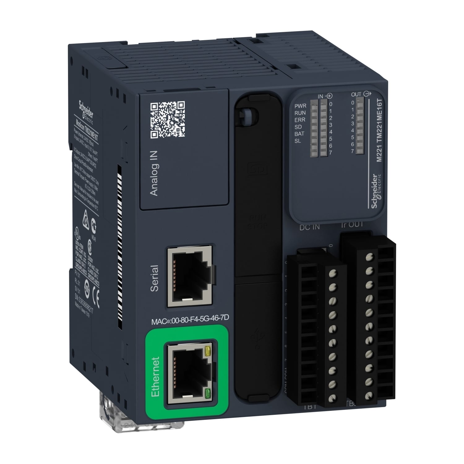 logic controller, Modicon M221, 16 IO, 8 DI, 8 DO, transistor, PNP, Ethernet