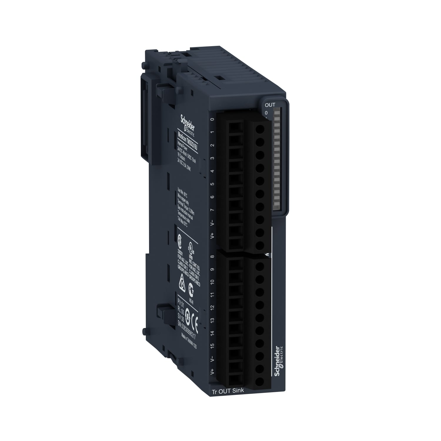 discrete output module, Modicon TM3, 16 outputs transistor NPN, screw