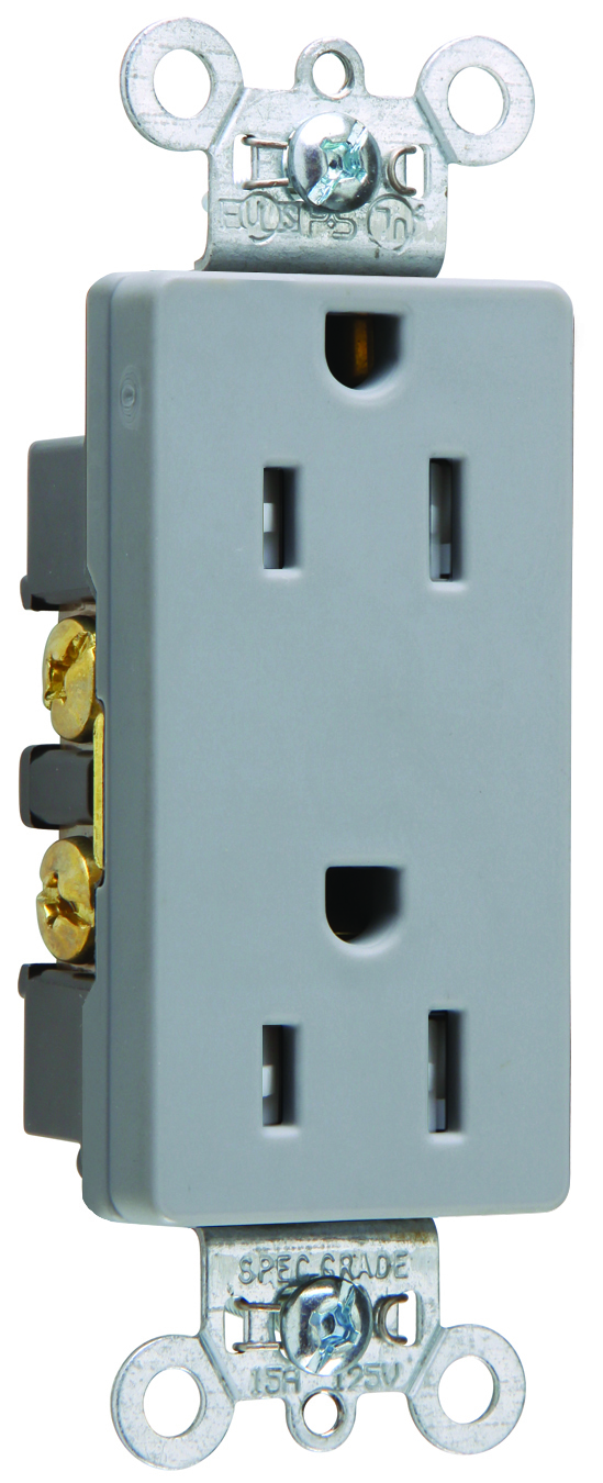 TR DECO RECEP 15A 125V SIDE WIRE GY