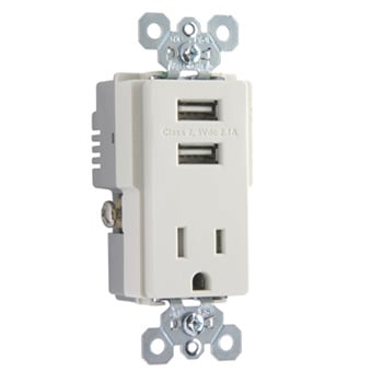 Fed Spec Grade USB Chargers w/ Tamper-Resistant 15A Receptacle, Light Almond TR5261USBLA