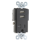 Decorator Combination 20A 125V Tamper-Resistant Outlet with Two USB Chargers - Black