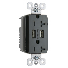 Combination 20A 125V Tamper-Resistant Duplex Outlet with Two USB Chargers - Black