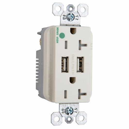 15A 125V Tamper-Resistant Hospital Grade Duplex/ USB Outlet, Light Almond