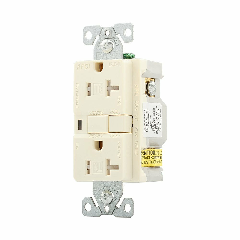Eaton AFCI receptacle,Tamper resistant,#14 - 10 AWG,20A,Residential,Commercial,Flush,125 V,AFCI,Back and side wire,Almond,Brass,Receptacle,Tamper resistant,Polycarbonate,5-20R,Two-pole, three-wire, grounding