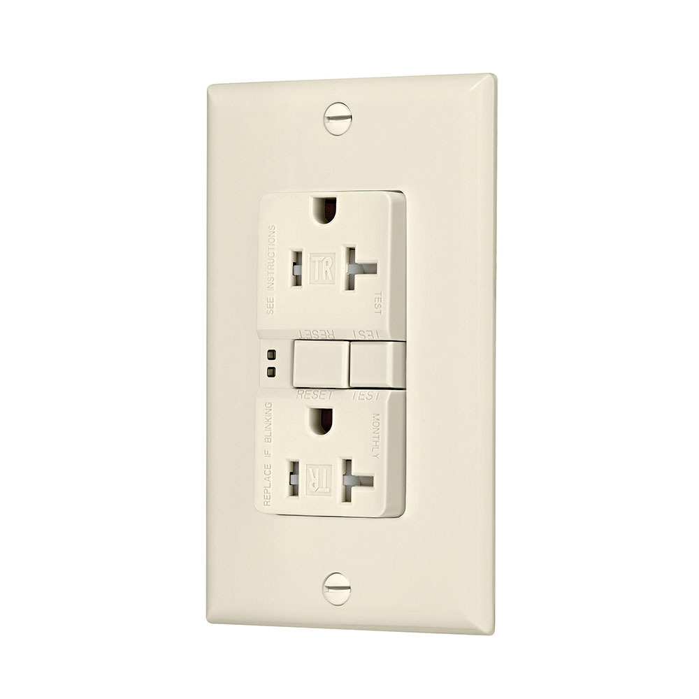Eaton GFCI receptacle,Tamper resistant,Self-test,#14 - 10 AWG,20A,Residential,Commercial,Flush,125 V,GFCI,Back and side wire,Red,Brass,Receptacle,Tamper resistant,Polycarbonate,5-20R,Two-pole, three-wire, grounding