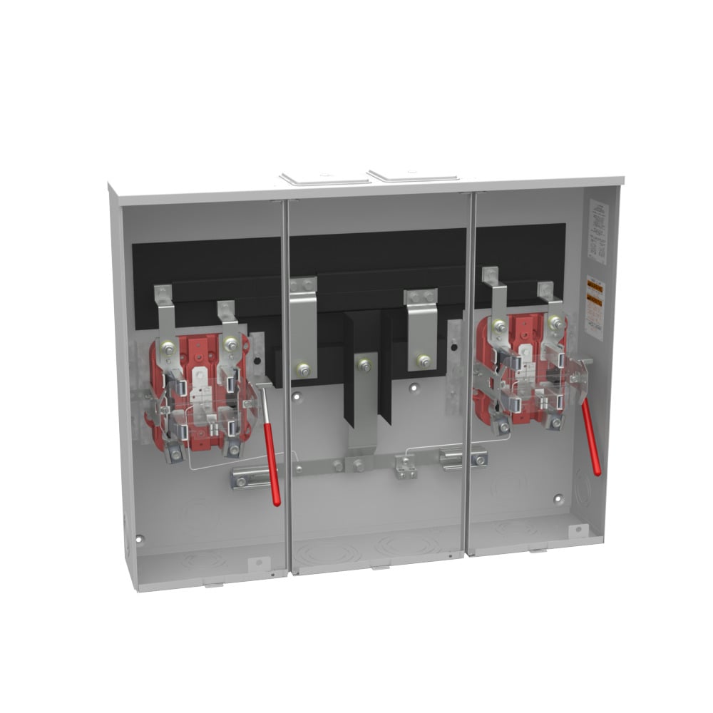 U2872-XT-QG-AMS Meter Socket, 200 Amp, 1 Phase, Ringless, Lever, 5 Term, 2 Position, OH or UG with Center Wireway, 300V, Quadplex