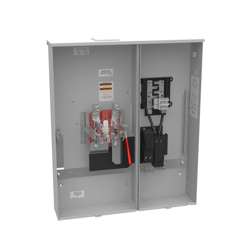 U5891-X-2/200-K3L-5T6-MLK-AMS Single Position Meter Socket with Main and Load Center, 320 Amp, 1 Phase, Ringless, Lever, 5 Term, OH, UG, 600V
