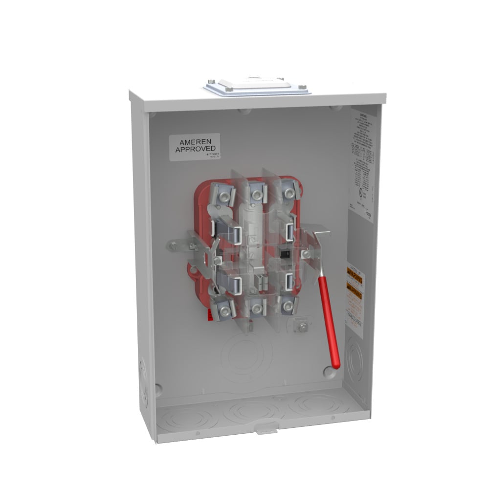 U9551-RXL-QG-AMS Single Position Meter Socket, 200 Amp, 1 Phase, Ringless, Lever, 5 Term, OH, UG, 600V, Quadplex