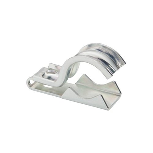 One piece clamp back and strap combination, 1 hole, Steel, 1/2" - 3/4" Trade Size.  Patent Pending