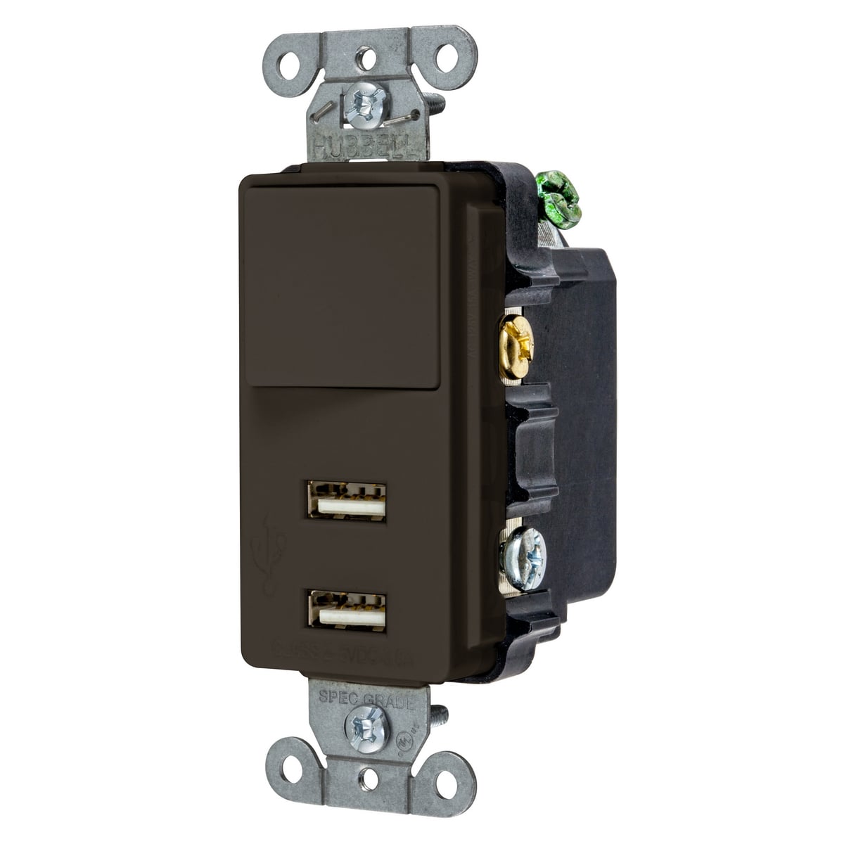 USB Charger, Combo Devices, SinglePole/Three Way Switch, 5V 3A, 4-Port, 15A 120V AC, 2-Pole 3-Wire Grounding, 5-15R