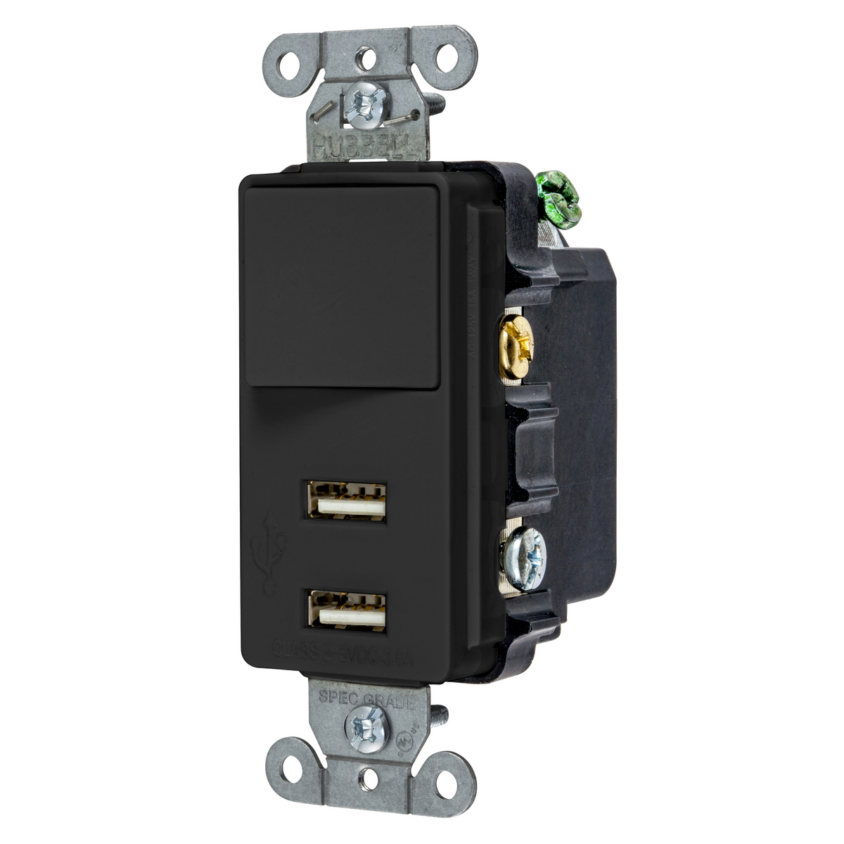 USB Charger, Combo Devices, SinglePole/Three Way Switch, 5V 3A, 4-Port, 15A 120V AC, 2-Pole 3-Wire Grounding, 5-15R