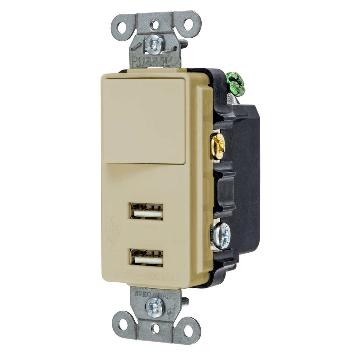 USB Charger, Combo Devices, SinglePole/Three Way Switch, 5V 3A, 4-Port, 15A 120V AC, 2-Pole 3-Wire Grounding, 5-15R