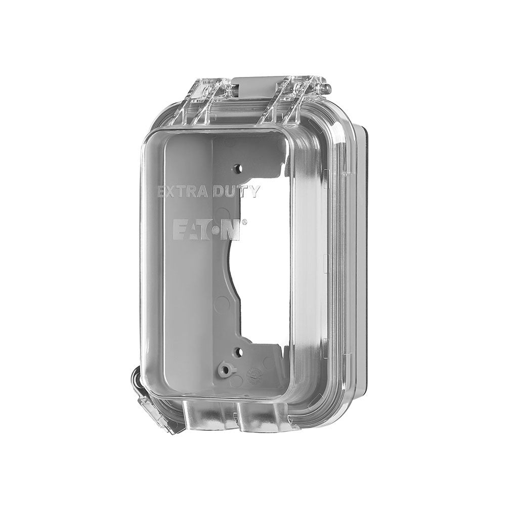 Eaton non-metallic while-in-use weather protective cover, Self-closing, 3.25 in depth, Extra duty, Surface mount, Gray, Multiple Configurations, Wet, Polycarbonate, Single-gang, Vertical, Standard