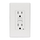 15 Amp. 125 Volt Receptacle. 20 Amp Feed-Through. Tamper-Resistant. SmartlockPro Slim GFCI. Monochromatic. back and side wired. nylon wallplate. screws and self grounding clip included. NAFTA compliant - White