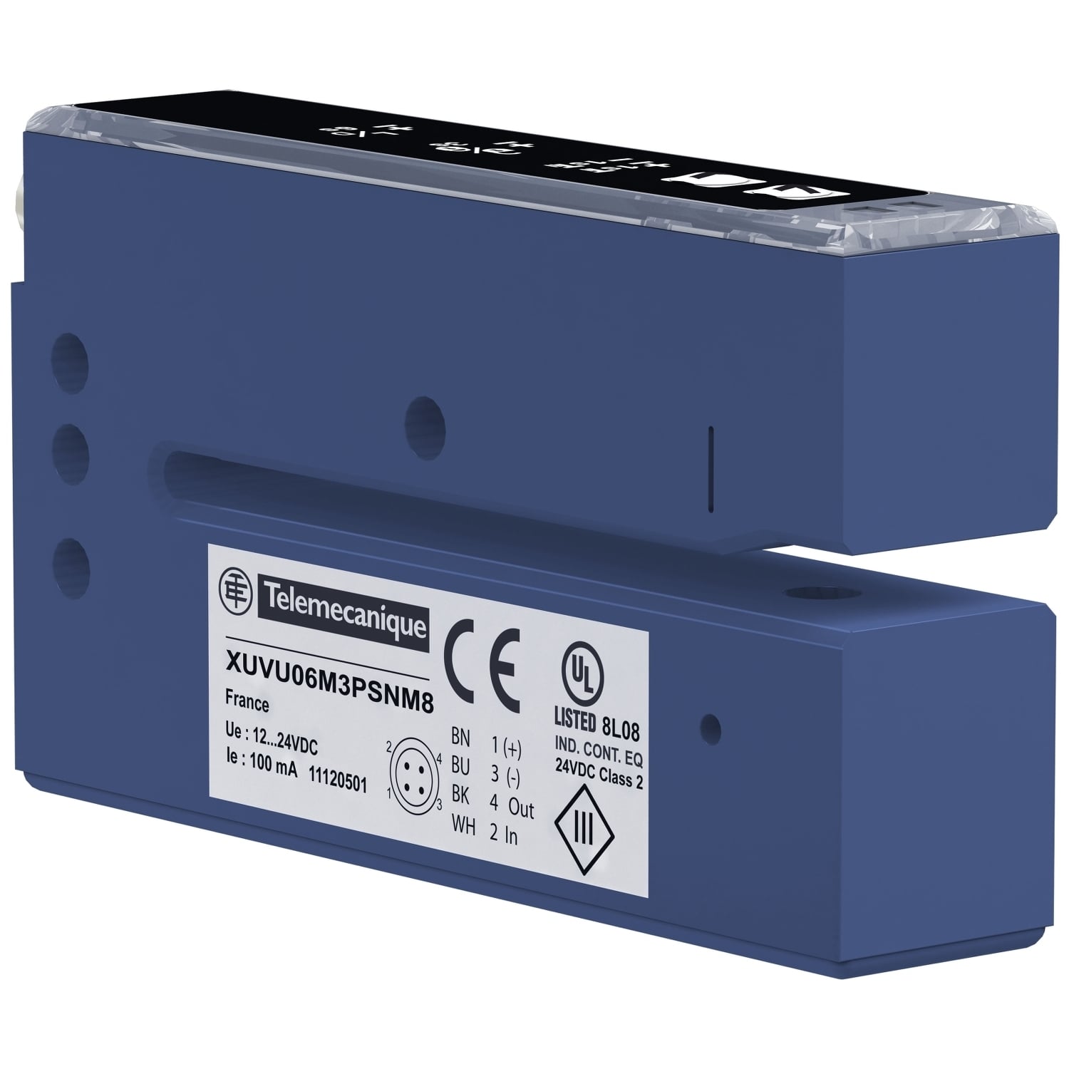 Photoelectric sensors XU, ultrasonic sensor label fork 60x3, 12...24 V DC, PNP/NPN NO/NC connect M8
