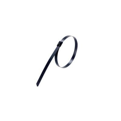 Ball-Lock 316 Stainless Steel Cable Tie, Black Polyester Coating, for Temperatures up to 150 Degrees Celsius for Indoor and Outdoor Applications, Length of 360mm (14.17 Inches), Width of 4.6mm (0.181 Inches), Thickness of 0.36mm (0.01 Inches), Tensile Strength Rating of 440 Newtons (100 Pounds)