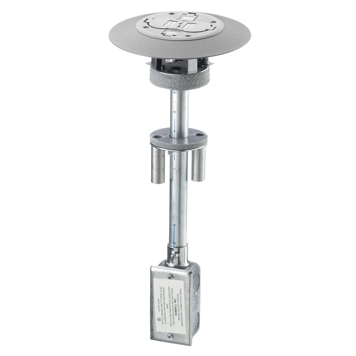 In-Floor Delivery Systems, Fire-Rated Poke-Throughs, 2x2 Flush Duplex Series, Complete Unit, Gray