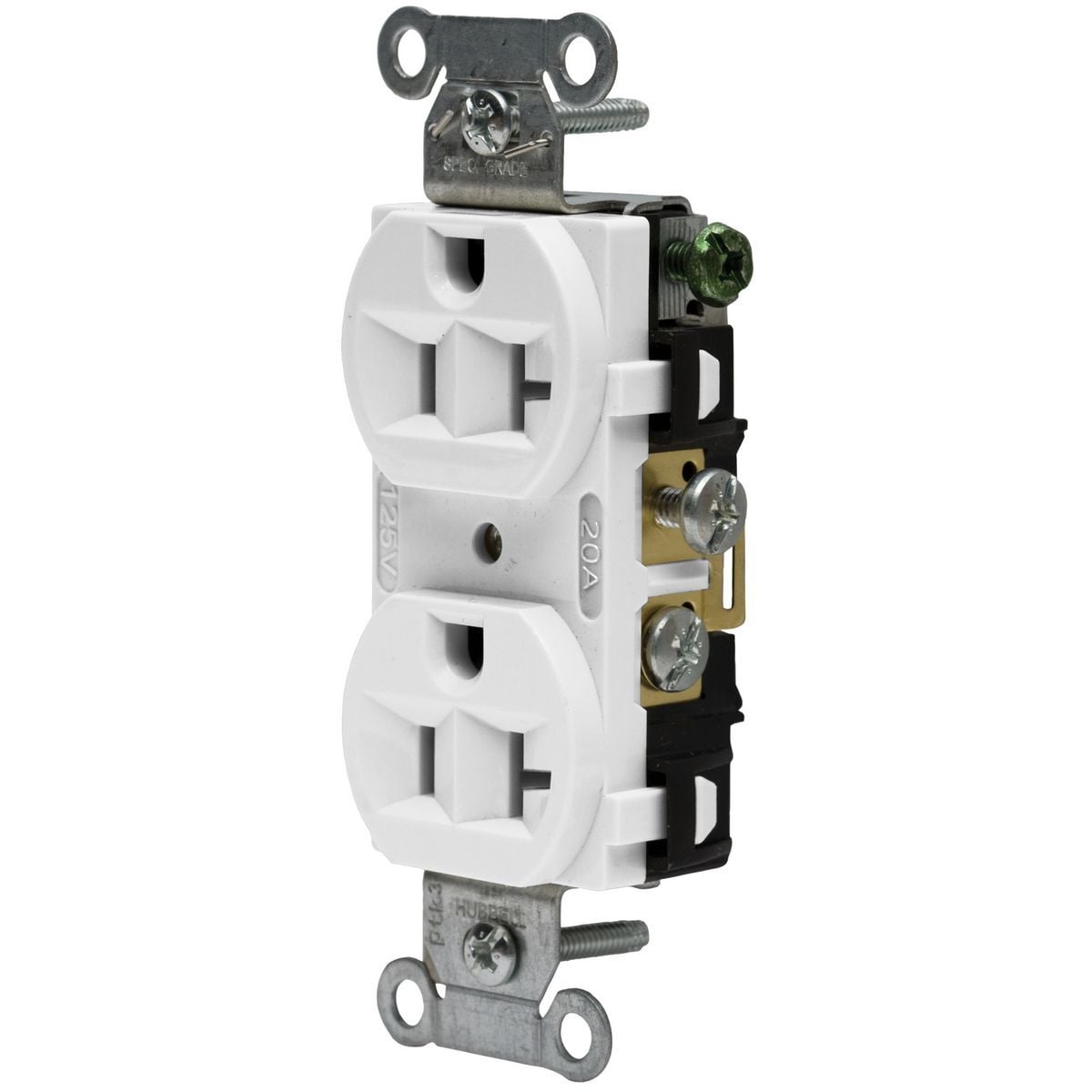 Straight Blade Devices, Receptacles, Duplex, Commercial/Industrial Grade, 2-Pole 3-Wire Grounding, 20A 125V, 5-20R, White
