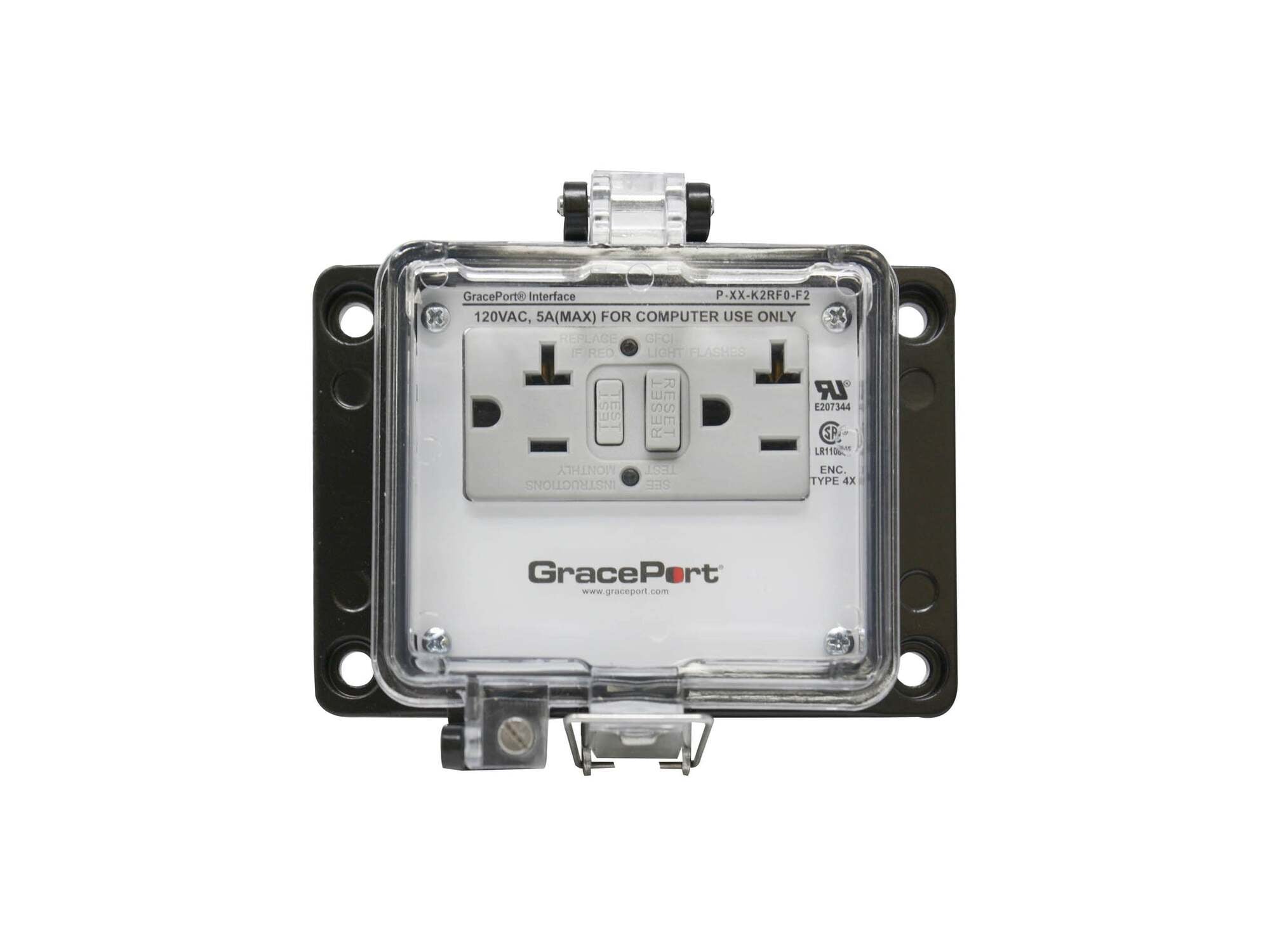 Panel Interface Connector with Panel Mount Housing, UL Type 4X, Standard GFCI Duplex Outlet, No Circuit Breaker