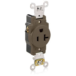 20 Amp, 125 Volt, Industrial Heavy Duty Grade, Single Receptacle, Straight Blade, Self Grounding, Brown