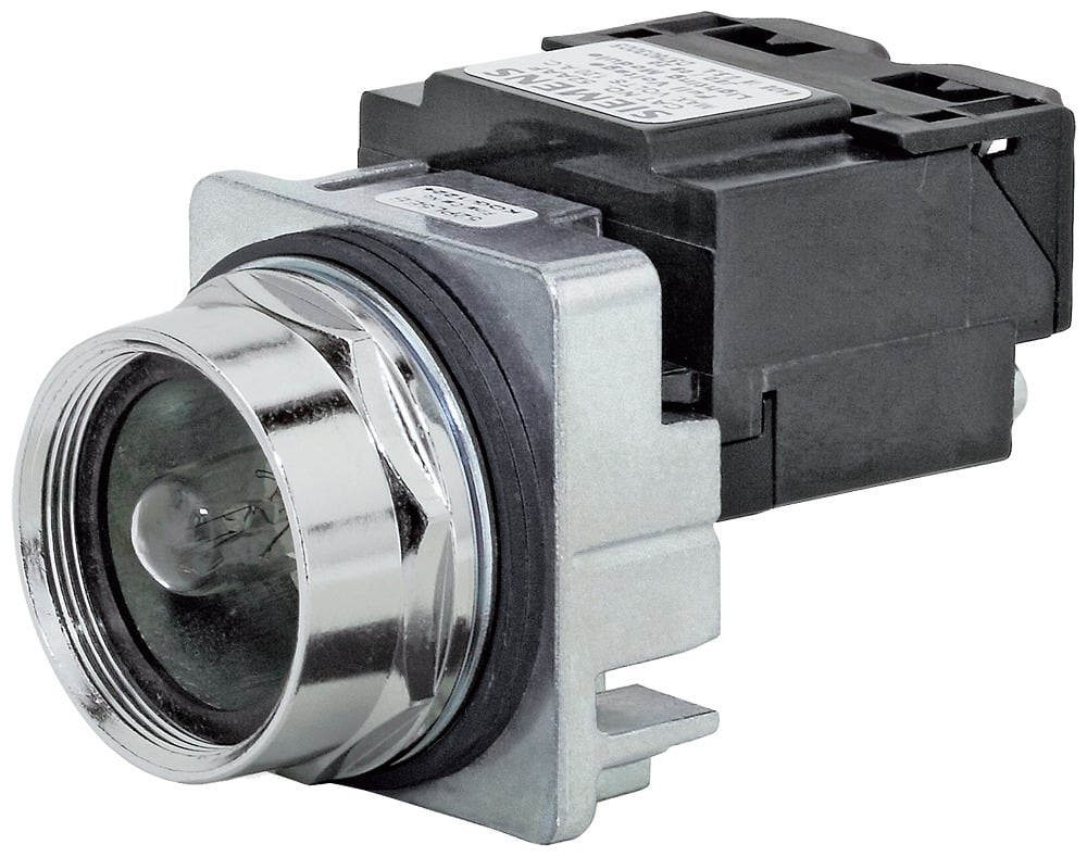 30mm Command/52, Chrome Finish Heavy Duty,Watertight/Oiltight Complete Metal Unit Illuminated Indicator Light Transformer type, 120V AC Incandescent Lamp, BA9sLess Lens UL Listed, CSA Certified NEMA 1,3,3R,4,4X,12,13 ( & ) Automotive Standards