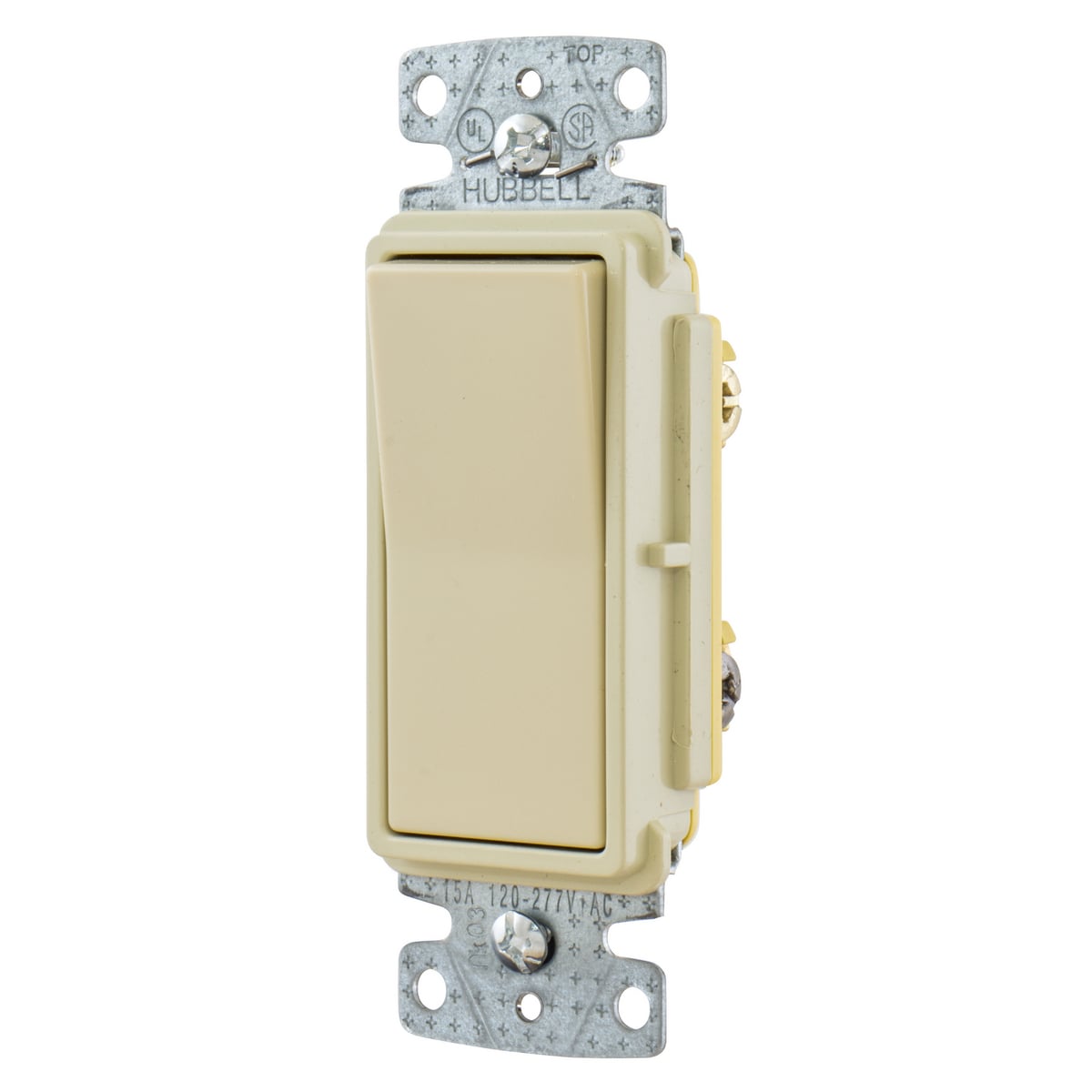 tradeSELECT Decorator Switch, Residential Grade, Rocker Switch, General Purpose AC, Three Way, 15A 120/277V AC, Push Bac kand Side Wired