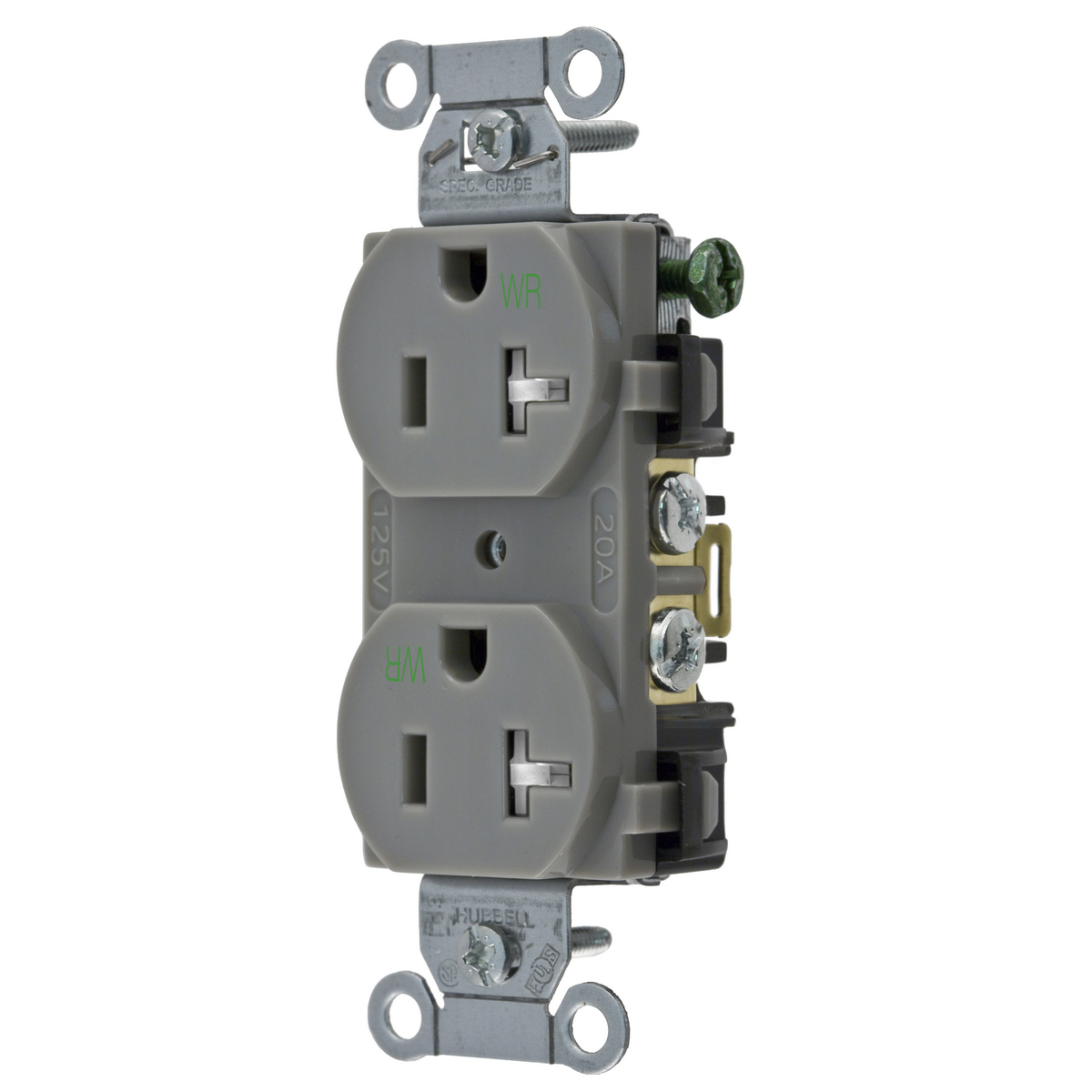 Straight Blade Devices, Receptacles, Tamper-Resistant Duplex, Commercial/Industrial Grade, 2-Pole 3-Wire Grounding, 20A 125V, 5-20R, Gray, Single Pack.