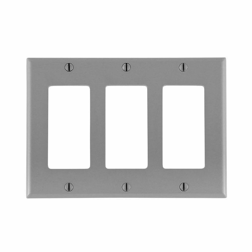 3-Gang Decora/GFCI Device Decora Wallplate/Faceplate, Standard Size, Thermoset, Device Mount - Gray