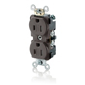 15 Amp, 125 Volt, Narrow Body Duplex Receptacle, Straight Blade, Tamper Resistant, Commercial Grade, Self Grounding, Brown