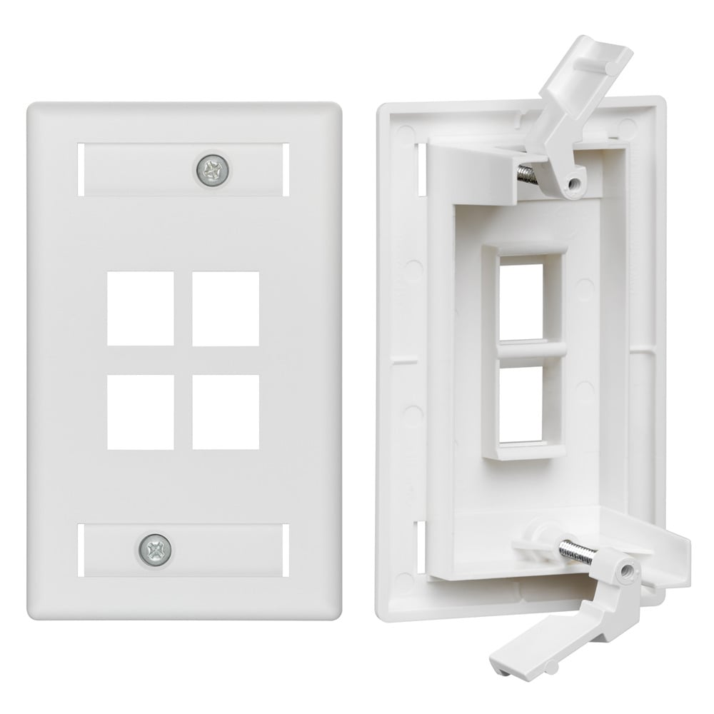 QuickPlate Tempo Single-Gang Wallplate with ID Windows, 4-Port, White