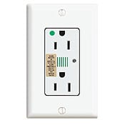 15 Amp, 125 Volt, Decora Plus Duplex Receptacle, Straight Blade, Hospital Grade, Self Grounding, Surge with Indicator Light, White