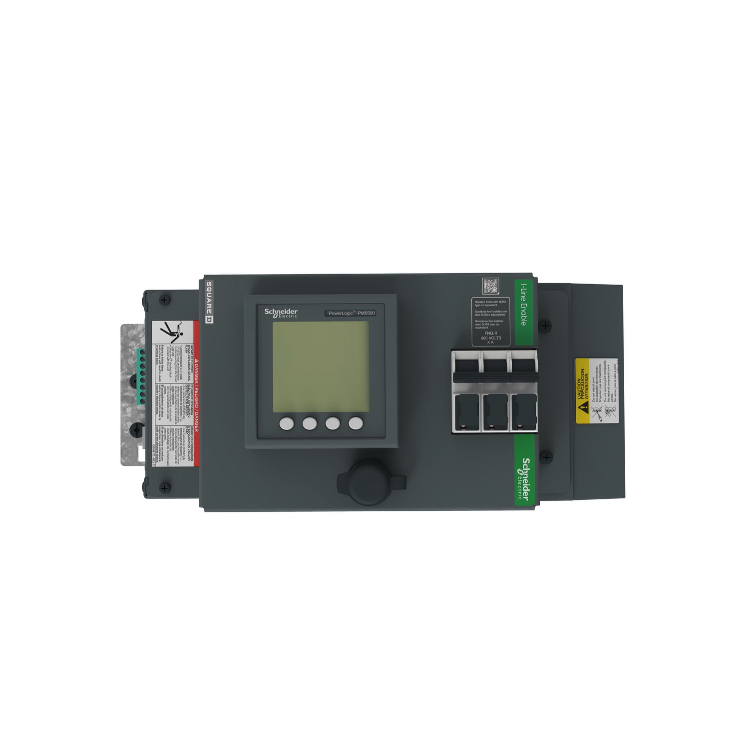 I-Line Enable Module, PM5563 Power Meter, 480VAC, wide side left, w/CT shorting block, dual E/N + Modbus, 6in space