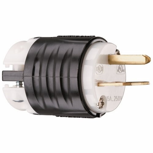 15amp 250v, Straight Blade Plug, 2pole 3wire, Black & White