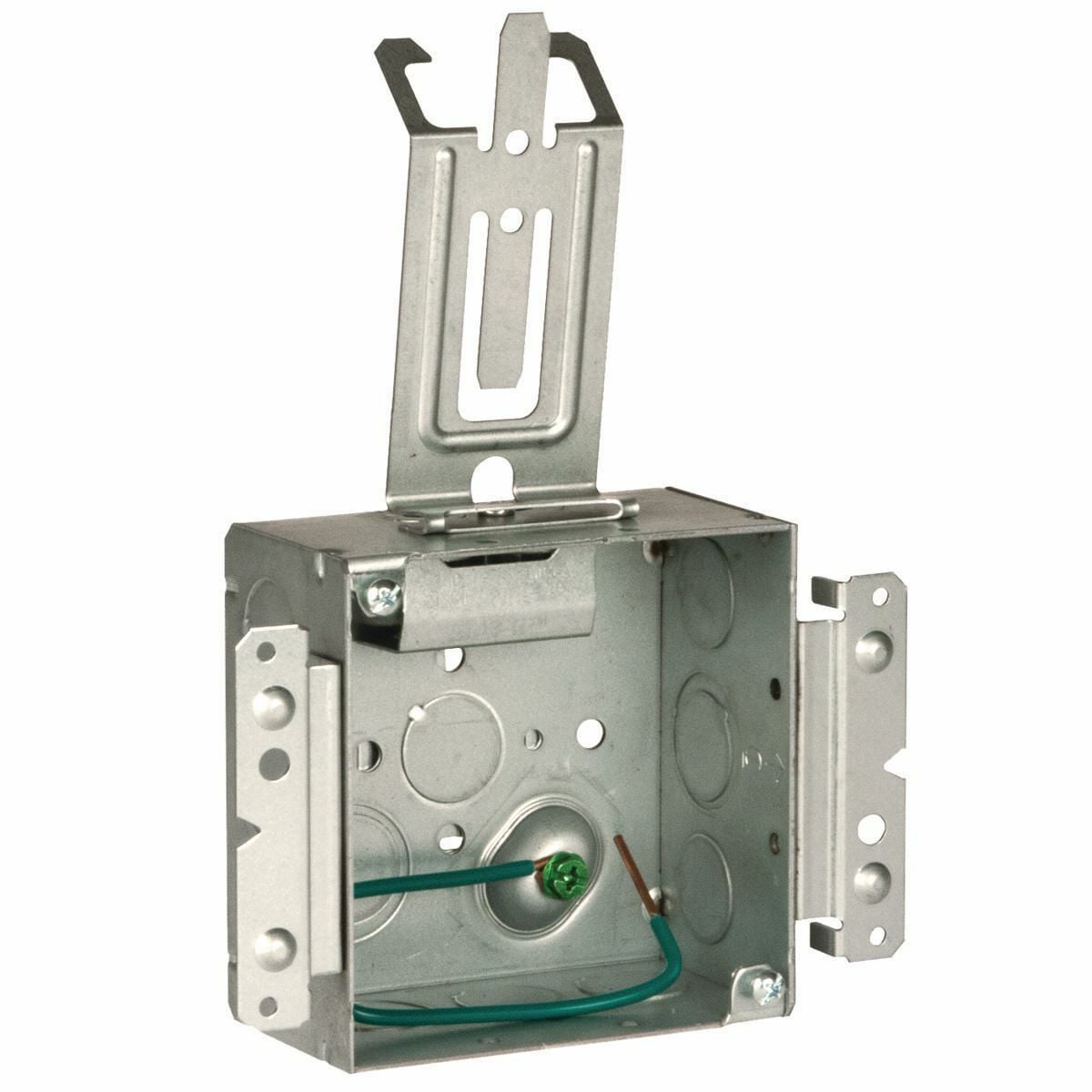 4 in. Square Box, Welded with STAB-IT Connector, 2-1/8 in. Deep, RaisedGround, 8 in. #12 Solid Copper Pigtail, UBS, M Bracket, Cable ManagementClip.