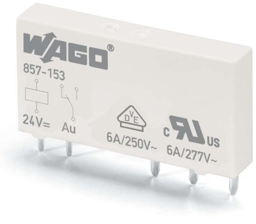 Basic relay; Nominal input voltage: 24 VDC; 1 changeover contact; Limiting continuous current: 6 A; with gold contacts; Module width: 5 mm; Module height: 15 mm