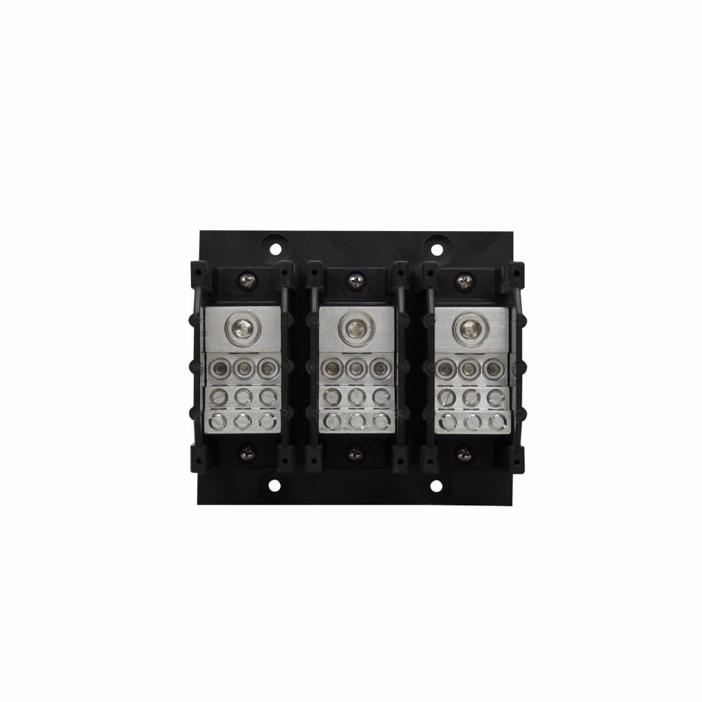 Eaton Bussmann series PDB power distribution block, IP-20 Finger-safe, 600 Vac, 600 Vdc, 310A, Power distribution block, Three-pole, SCCR: 200 kA (6 To 1/0 AWG), 100 kA (12 To 1/0 AWG), Panel, Tin-plated aluminum connectors