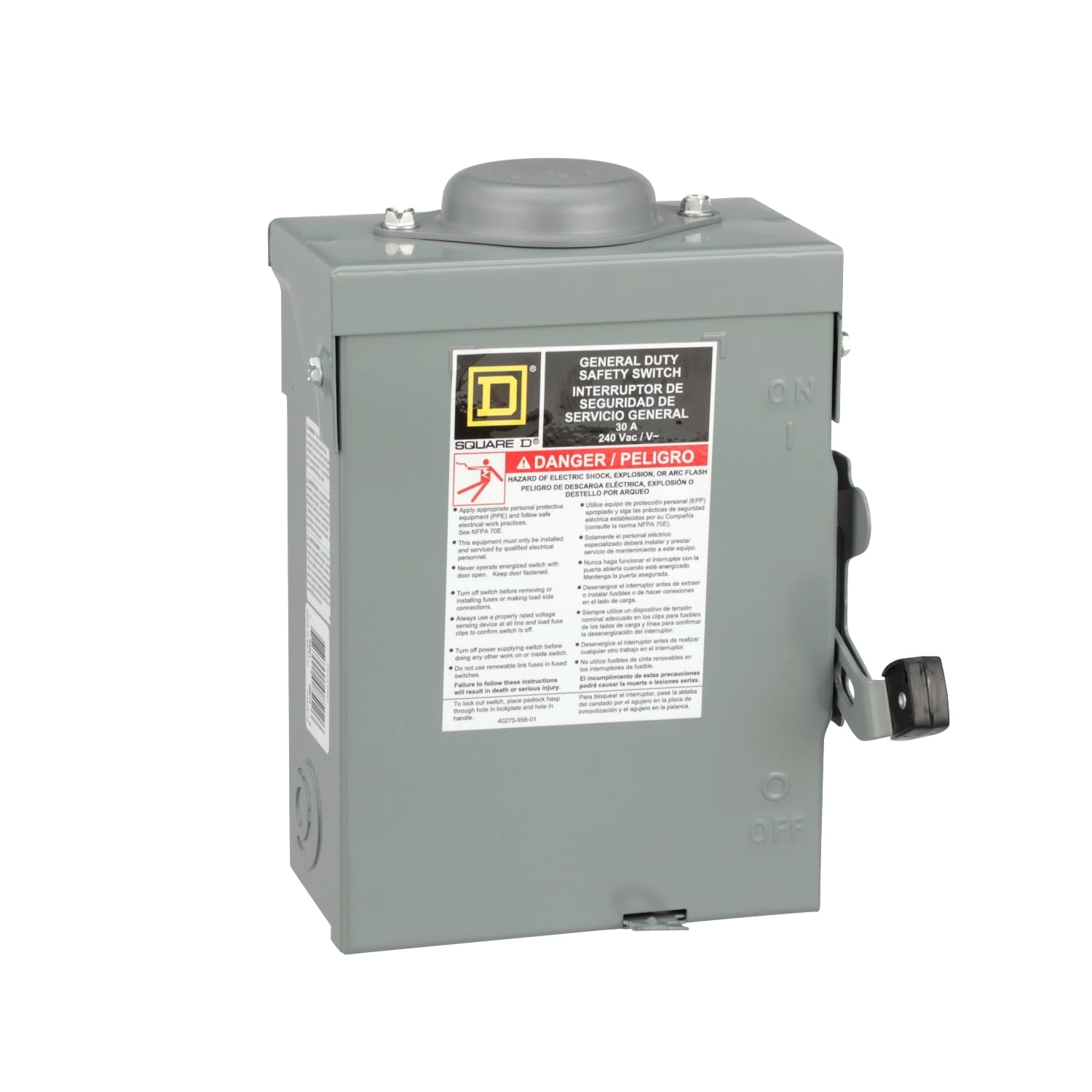 Safety switch, general duty, nonfusible, 30A, 2 pole, 240V, NEMA 3R, bolt on provision