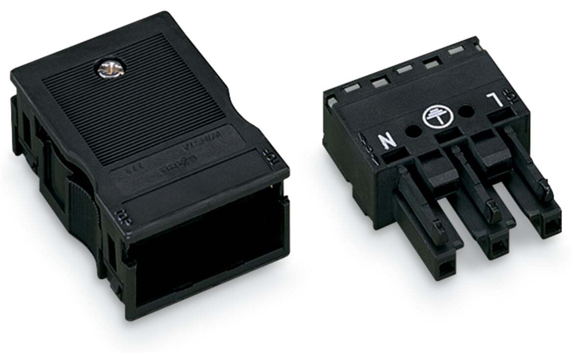 Socket; with strain relief housing; 3-pole; Cod. A; 4,00 mm; black