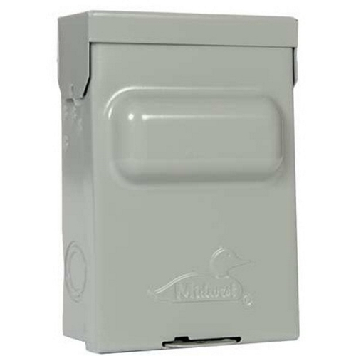 Midwest Electric U0653P010 Non-Fused Pull-Out AC Disconnect Switch, 240 V, 60 AMP, Interrupt Rating: 10000 AMP, Enclosure: NEMA 3R Steel, Surface Mount, 6 X 14, Phase: 3 PH, Knockout Configurations: Knockout Code (G): 1/2, 3/4, 1 IN, Cabinet Dimensions: 14-3/8 IN Height X 7-1/4 IN Width X 5-3/16 IN Depth, 10 HP, UL/CUL Listed
