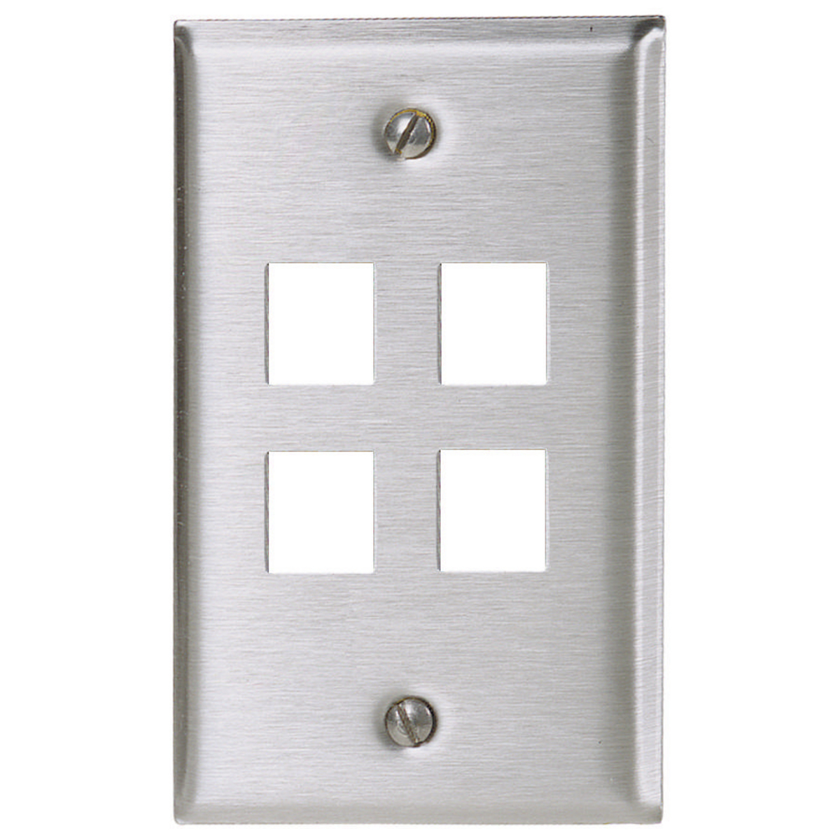 Phone/Data/Multimedia Faceplate, Stainless Steel Plate, Single-Gang, 4-Port
