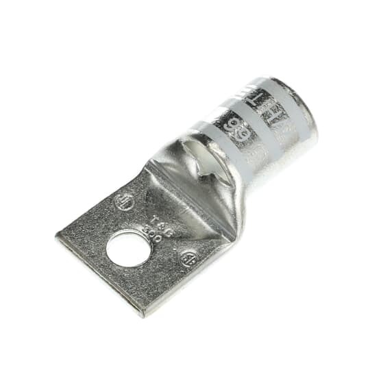 Copper One-Hole Lug, Standard Barrel, Peep Hole, Max 35kV, Wire Size 300 kcmil, 3/8 Inch Bolt Size, Tin Plated, Die Code 66, Die Color Code White